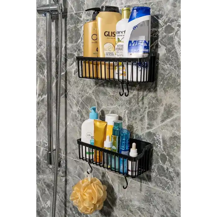Banyor Yapışkanlı Banyo Rafı, 2li Banyo Düzenleyici, Duş Rafı Organizer Şampuanlık, Duşakabin Rafı, Banyo Organizeri, Banyo Askısı Plastik