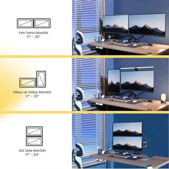 NB ERGONOMIC North Bayou A5C 17-32 İnch Çift Kol 2-9 KG Vesa Uyumlu Monitör Standı