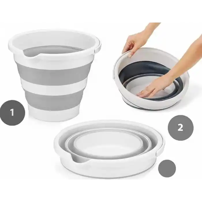 Coverest 12 Litre Katlanabilir Kova – Akordiyon Tasarımlı Katlanır Temizlik ve Araç Yıkama Kovası, Gri Renk, Bebek Yıkama ve Ev İçi Kullanıma Uygun Portatif Kova Su Kovası