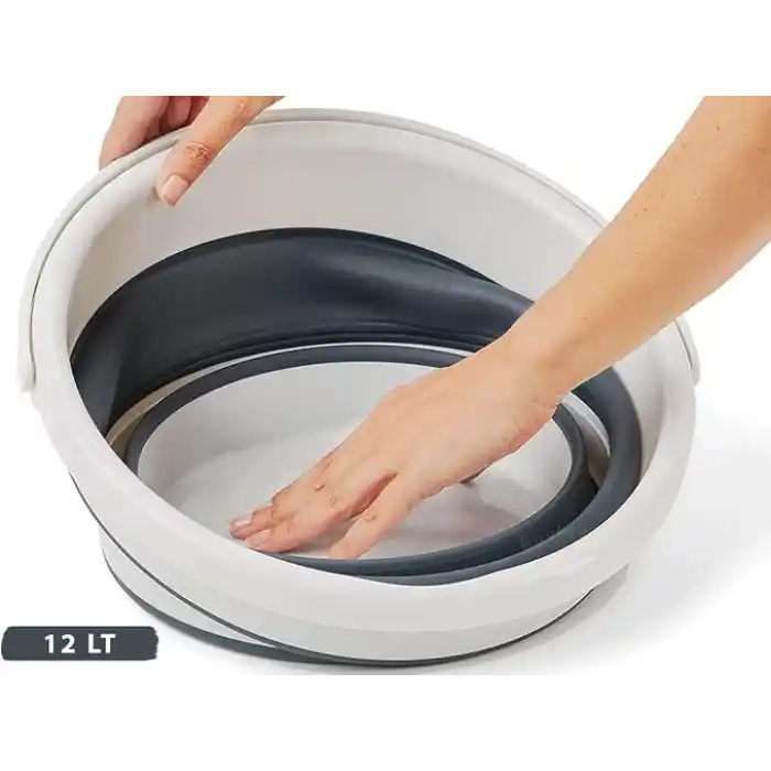 Coverest 12 Litre Katlanabilir Kova – Akordiyon Tasarımlı Katlanır Temizlik ve Araç Yıkama Kovası, Gri Renk, Bebek Yıkama ve Ev İçi Kullanıma Uygun Portatif Kova Su Kovası