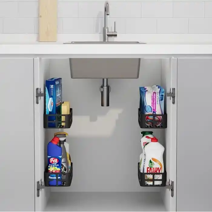 Deconox 2li Set Siyah Yapışkanlı Banyo Duş Rafı - 27x12 cm Matkapsız Montaj Şampuanlık ve Mutfak Baharatlık Organizeri