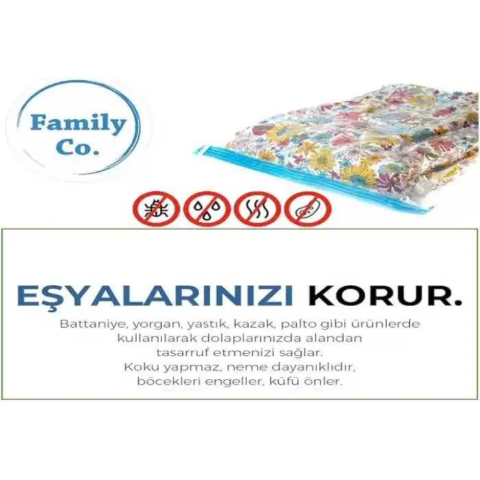 Family Co. Vakumlu Hurç Poşet Setleri 8 Parça 50x70-4, 60x80-4