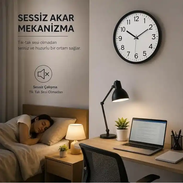 Galaxy Duvar Saati, Siyah Sessiz Akar Makine, Mineral Cam, ABS Çerçeve, 286mm Çap, Ofis ve Ev için