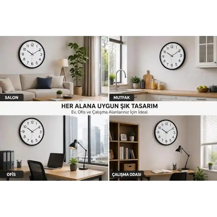Galaxy Duvar Saati, Siyah Sessiz Akar Makine, Mineral Cam, ABS Çerçeve, 286mm Çap, Ofis ve Ev için