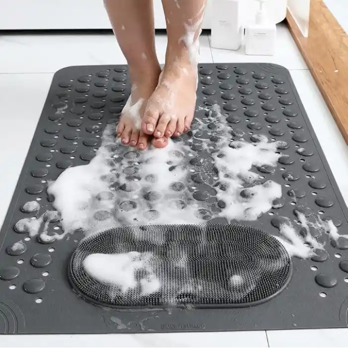 Vantuzlu Banyo ve Duş Kaydırmazı, Kaydırmaz Duş Matı, Duşa Kabin Küvet İçi Vantuzlu Banyo Paspası (35x69 cm) (Gri)