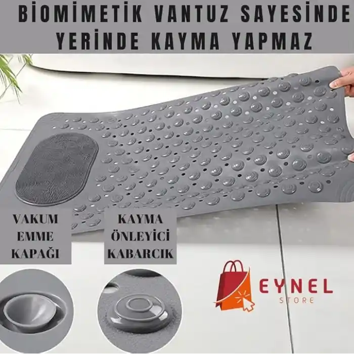 Vantuzlu Banyo ve Duş Kaydırmazı, Kaydırmaz Duş Matı, Duşa Kabin Küvet İçi Vantuzlu Banyo Paspası (35x69 cm) (Gri)