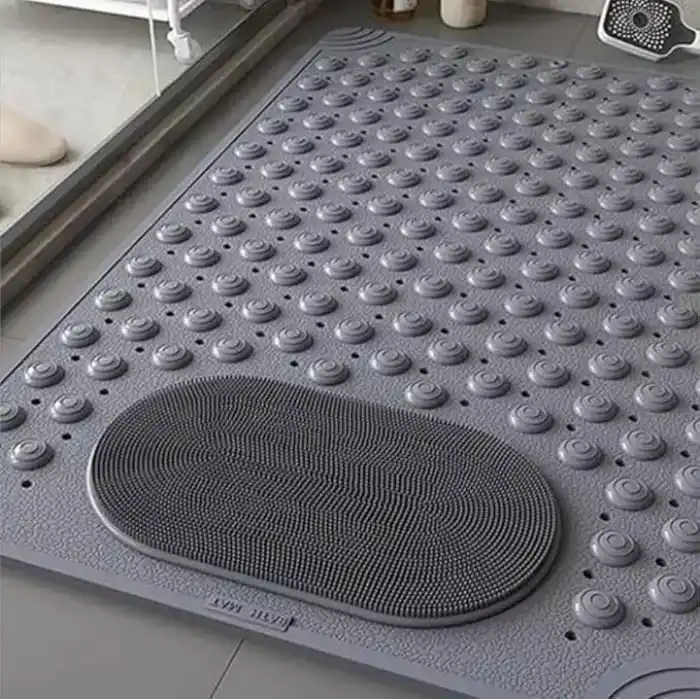 Vantuzlu Banyo ve Duş Kaydırmazı, Kaydırmaz Duş Matı, Duşa Kabin Küvet İçi Vantuzlu Banyo Paspası (35x69 cm) (Gri)