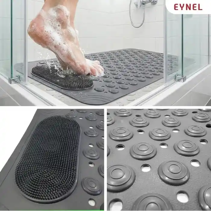 Vantuzlu Banyo ve Duş Kaydırmazı, Kaydırmaz Duş Matı, Duşa Kabin Küvet İçi Vantuzlu Banyo Paspası (35x69 cm) (Gri)