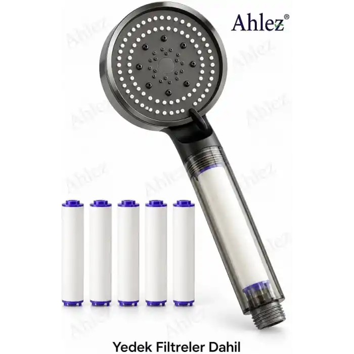 Filtreli Duş Başlığı, 5 Yedek Filtreli, Yüksek Basınçlı, Klor ve Kireç Önleyici, Su Arıtmalı
