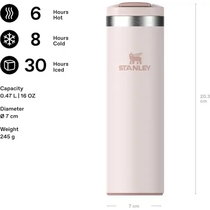 STANLEY The Transit FlipTop Mug Termos 0.47 Litre - Pembe Kuvars (Rose Quartz) | Paslanmaz Çelik