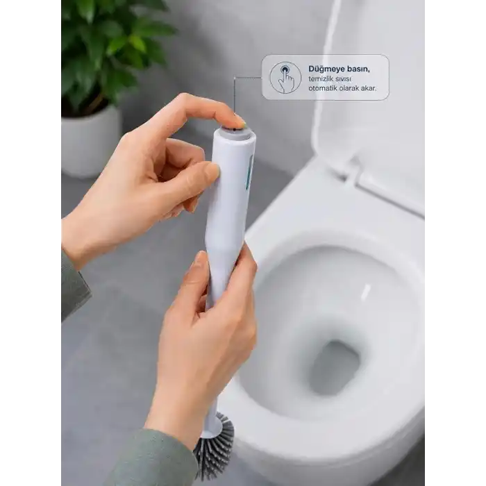 Busstier Hazneli Silikon WC Fırçası, Klozet Temizliği İçin Esnek Başlıklı Tuvalet Fırçası, Standlı Saklama Kabı