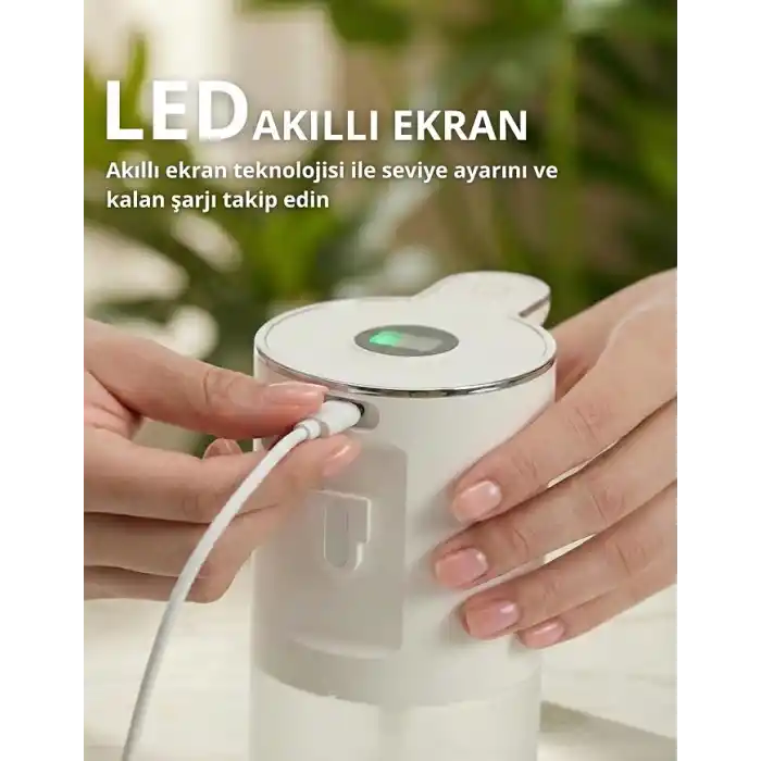 Otomatik Sensörlü Köpük Sıvı Sabunluk - Şarjlı- Dijital LED Ekran - Duvara Monte - P18S Model (BEYAZ)