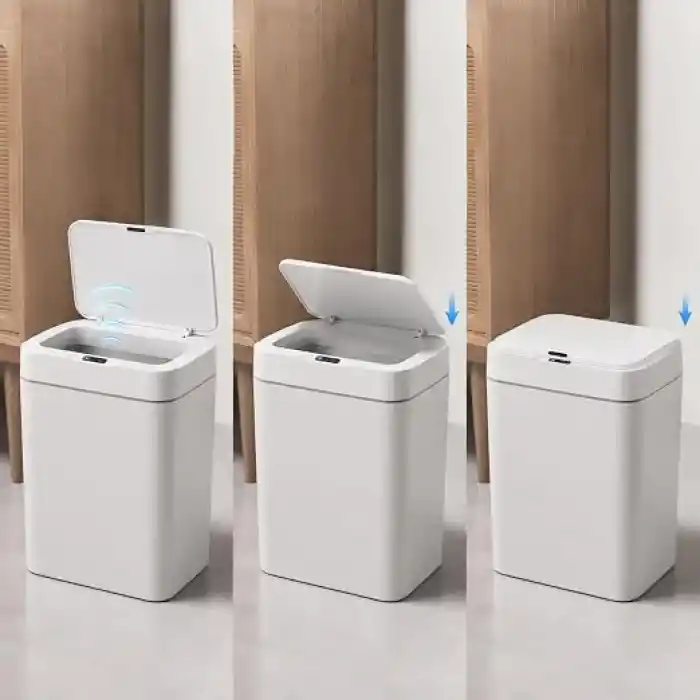 12 Litre Sensörlü Çöp Kovası, Otomatik Temassız Akıllı Çöp Kutusu, Sessiz Kapanan Kapaklı, 2 AA Pille Çalışan, Banyo, Mutfak ve Ofis İçin Beyaz