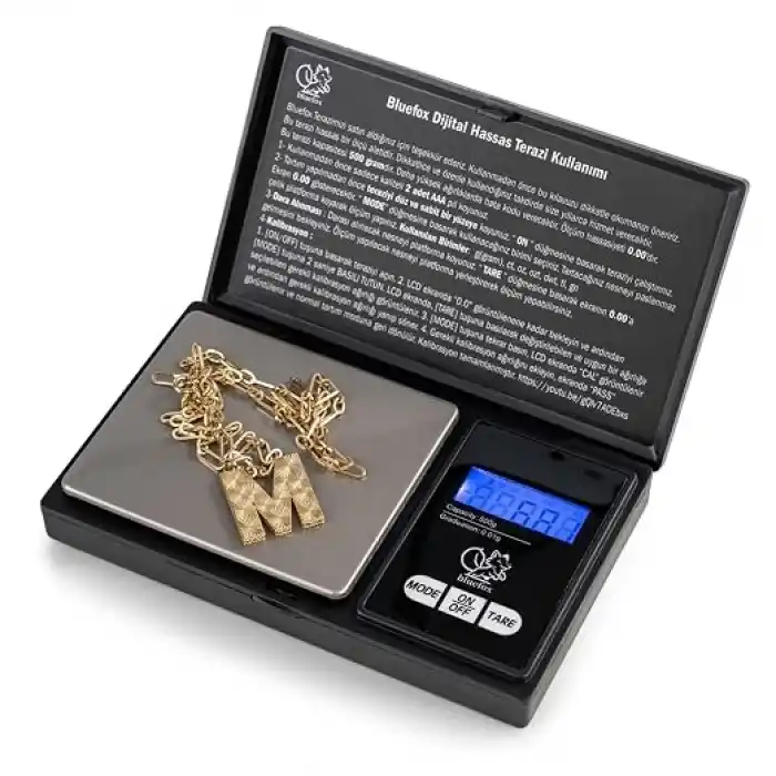 Bluefox Dijital Cep Tartısı - 500g Kapasite, 0.01g Hassasiyet, 7 Ölçü Birimi, Dara Fonksiyonu, Büyük Ekran, Otomatik Kapanma