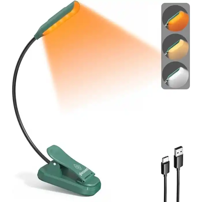 Glocusent Söğüt Yatakta Kitaplar için Okuma Işıkları, 10LED Parlak Kitap Işığı, 3 Renk ve 3 Parlaklık, Şarj Edilebilir Kitap Işığı 80 saat sürer, Okuma Işığında Hafif Klips (yeşil)