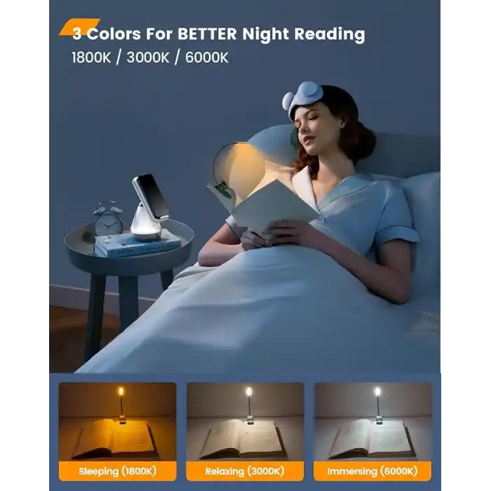 Glocusent Söğüt Yatakta Kitaplar için Okuma Işıkları, 10LED Parlak Kitap Işığı, 3 Renk ve 3 Parlaklık, Şarj Edilebilir Kitap Işığı 80 saat sürer, Okuma Işığında Hafif Klips (yeşil)