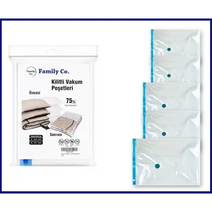 Family Co. Vakumlu Hurç Poşet Setleri 5 Parça 50x70-2, 60x80-2, 80x100-1