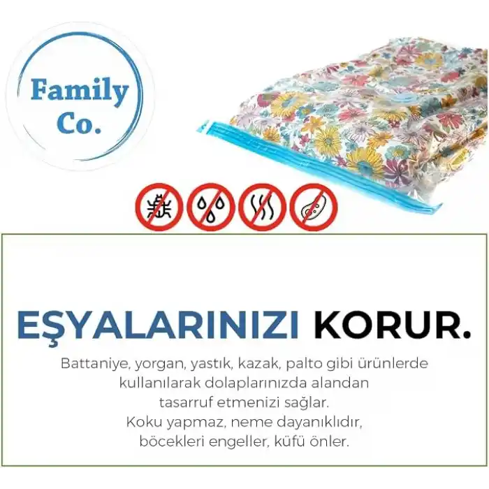 Family Co. Vakumlu Hurç Poşet Setleri 5 Parça 50x70-2, 60x80-2, 80x100-1