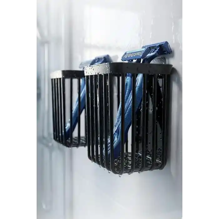 ATA HOME 2Li Set Yapışkanlı Diş Fırçalık, Saç Fırçası Tarak Düzenleyici, Banyo Düzenleyici Banyo Rafı Siyah