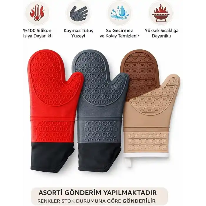 Busstier%100 Silikon Fırın Eldiveni, Isıya Dayanıklı Yanmaz Mutfak Tutacağı, Kaymaz Su Geçirmez Barbekü ve Izgara Eldiveni, Profesyonel Tencere Tavası Tutamacı, Yüksek Sıcaklık Koruyucu