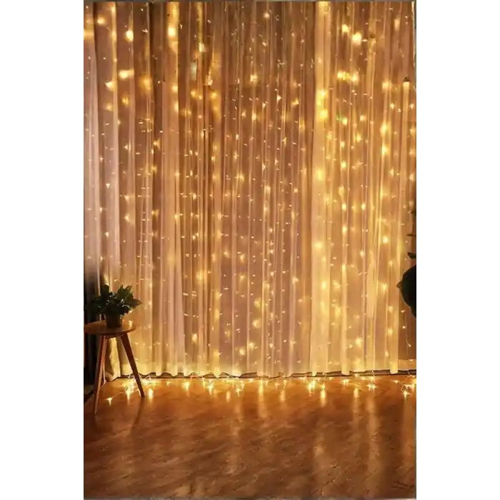 Zauss Kumandalı 8 Ayrı Moda Sahip 3mx3m (300 Cm X 300 Cm) Perde Led 10 Saçaklı Gün Işığı