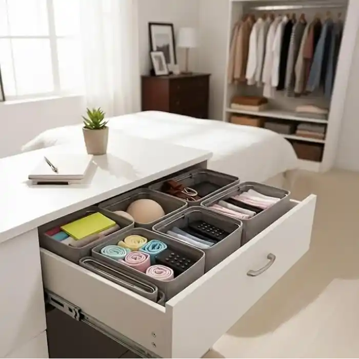 Deconox 4 Adet Tek Boy Katlanabilir Çekmece Organizer Seti | Dolap İçi Saklama Kutusu | İç Giyim, Çorap ve Aksesuar Düzenleyici | Telli Dik Duruş Sağlayan Kumaş Dolap Düzenleyici 30x15x12.5cm