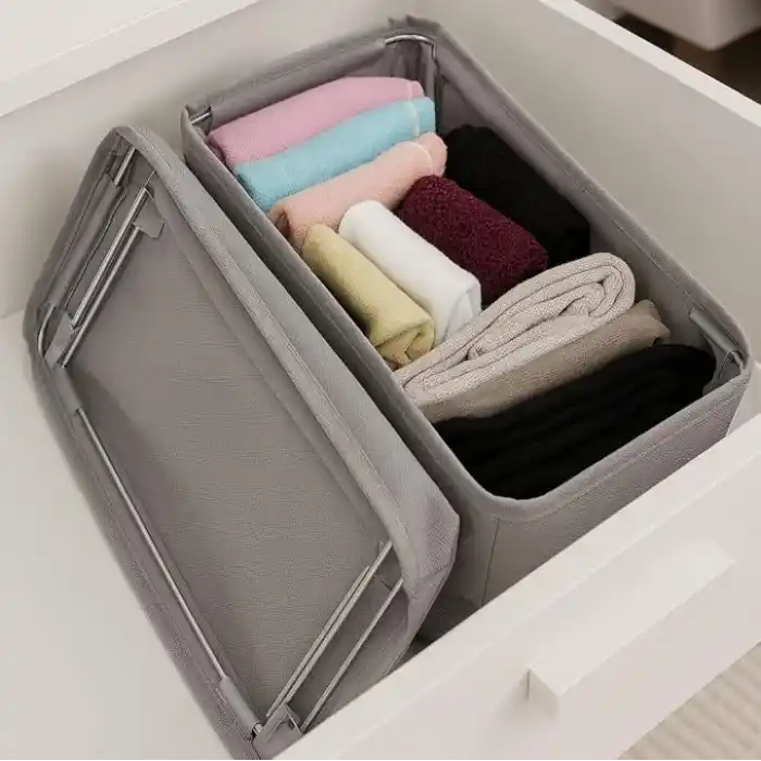 Deconox 4 Adet Tek Boy Katlanabilir Çekmece Organizer Seti | Dolap İçi Saklama Kutusu | İç Giyim, Çorap ve Aksesuar Düzenleyici | Telli Dik Duruş Sağlayan Kumaş Dolap Düzenleyici 30x15x12.5cm