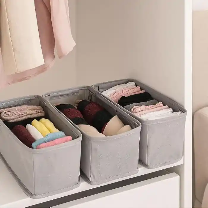 Deconox 4 Adet Tek Boy Katlanabilir Çekmece Organizer Seti | Dolap İçi Saklama Kutusu | İç Giyim, Çorap ve Aksesuar Düzenleyici | Telli Dik Duruş Sağlayan Kumaş Dolap Düzenleyici 30x15x12.5cm