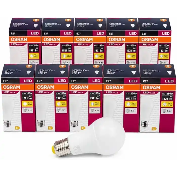 OSRAM LED Value Classic A100 E27 LED Ampul 13W 1521 Lümen 100W Eşdeğeri Uzun Ömürlü Enerji Tasarruflu Ampul 10lu Paket (Sarı Işık)