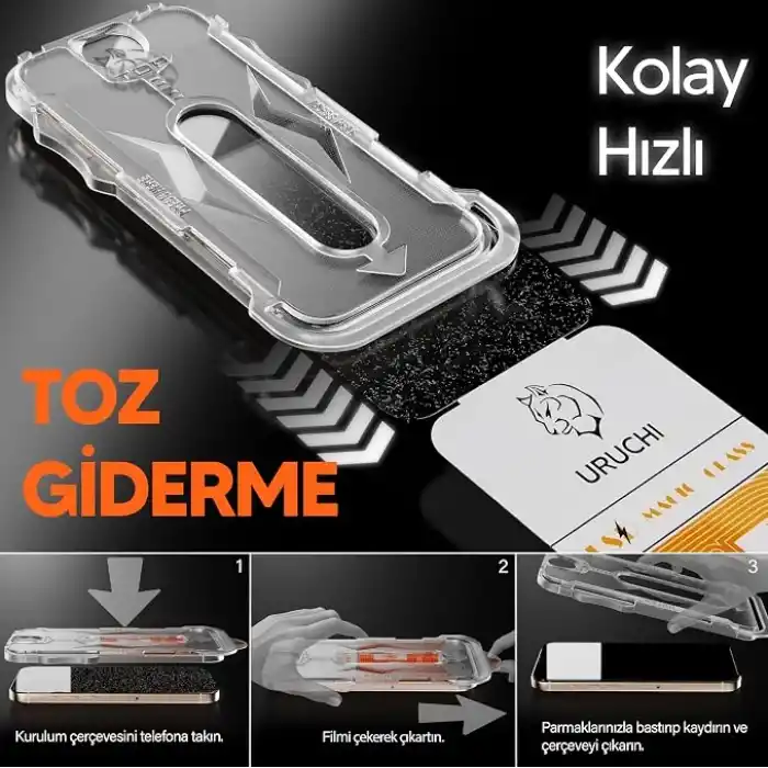 URUCHI Ekran Koruyucu iPhone 18 Pro Max / 17 Pro Max İle Uyumlu PREMIUM Hizalama Aparatlı ve Takılırken Camın Altında Kesinlikle Toz Bırakmayan Darbelere Karşı Ekstra Güçlü HD Ekran Koruyucu Cam