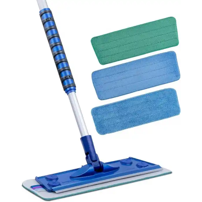 Silva Mikrofiber Mop Üçlü Set - Islak, Kuru ve Duvar Bezi Dahil (3 Bez), 90-156 cm Teleskopik Alüminyum Sap, 360 Derece Dönen Cırtlı Kafa, Laminat Parke Fayans Duvar ve Tavan İçin