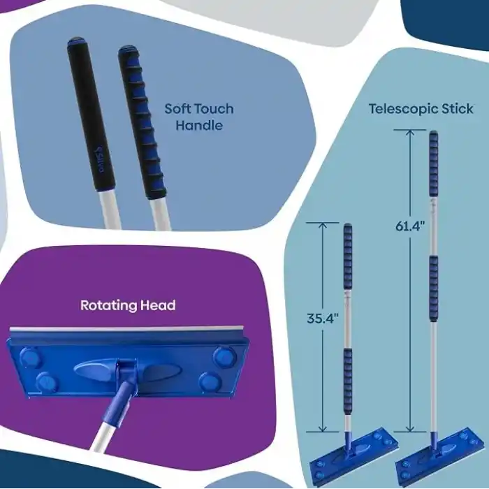 Silva Mikrofiber Mop Üçlü Set - Islak, Kuru ve Duvar Bezi Dahil (3 Bez), 90-156 cm Teleskopik Alüminyum Sap, 360 Derece Dönen Cırtlı Kafa, Laminat Parke Fayans Duvar ve Tavan İçin
