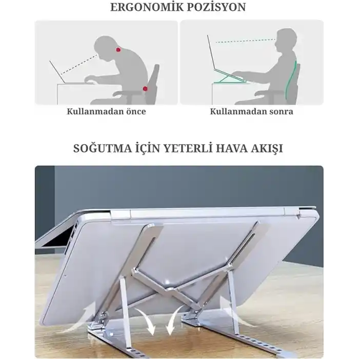 Laptop Yükseltici Metal Stand Ayarlanabilir Macbook Notebook Tablet Altlık Metal Dizüstü Bilgisayar Tutucu