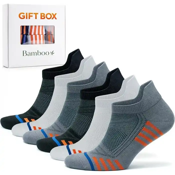 GoWith 3lü-6lı Bambu Renkli Spor Desenli Güçlendirilmiş Yıkamalı Kutulu Dikişsiz Koşu Yürüyüş Spor Performans Kısa Fit Patik Erkek Çorap