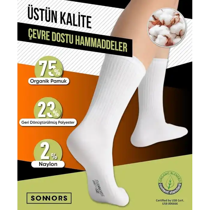 SONNORS 4 Çift Unisex Erkek Çorap ve Kadın Spor Çorabı - Nefes Alabilir Atletik Performans ve Kompresyon Tenis Çorapları - 4lü Siyah & Beyaz