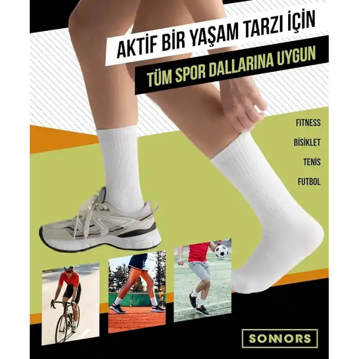 SONNORS 4 Çift Unisex Erkek Çorap ve Kadın Spor Çorabı - Nefes Alabilir Atletik Performans ve Kompresyon Tenis Çorapları - 4lü Siyah & Beyaz