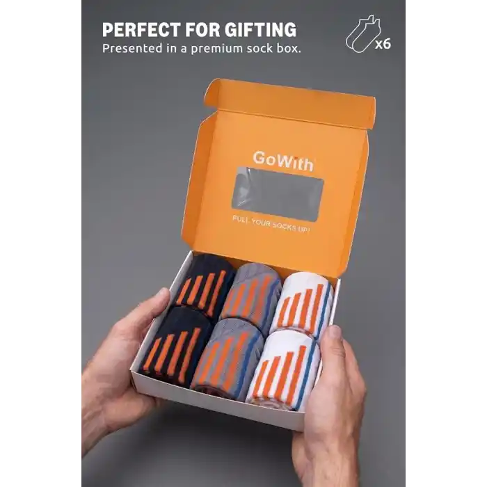 GoWith 3lü-6lı Bambu Renkli Spor Desenli Güçlendirilmiş Yıkamalı Kutulu Dikişsiz Koşu Yürüyüş Spor Performans Kısa Fit Patik Erkek Çorap