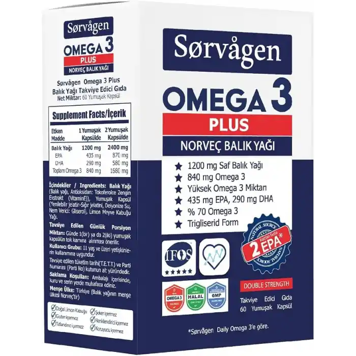 Sorvagen Omega3 Plus 1200mg Balık Yağı, 60 Kapsül