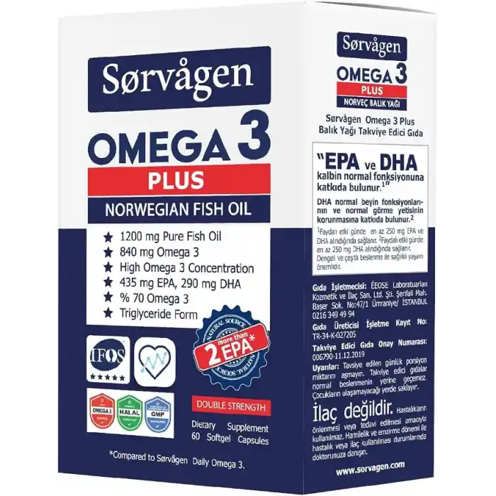 Sorvagen Omega3 Plus 1200mg Balık Yağı, 60 Kapsül