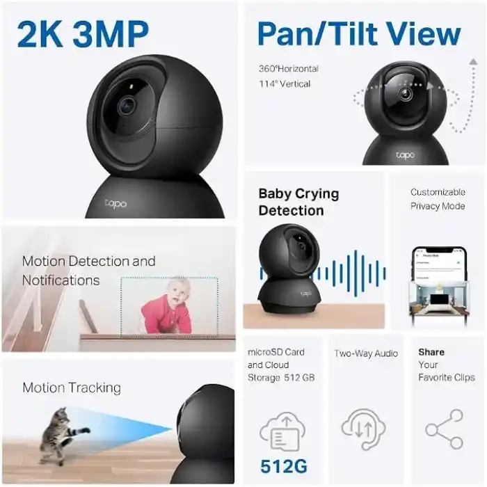 Tapo TP-Link C211 2K 3MP Yatay ve Dikey Ev Güvenliği Wi-Fi Kamerası