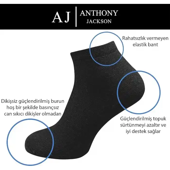 Anthony Jackson 10 Çift Kutulu BAMBU Premium Bay-Bayan Patik Çorap - Bilek Boy Kısa Spor Koşu ve Yürüyüş Çorabı JESUS