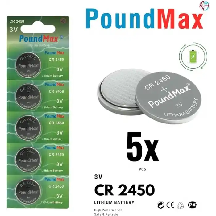 5 Adet 2450 CR2450 DL2450 DL2450 ECR2450 KCR2450 3V PoundMax Lityum Düğme Piller, Düğme Pil, Çocuklara Dayanıklı Ambalaj, Akıllı Ev Cihazları, Küçük Elektronik Ev Aletleri, Araba Anahtarları ve Diğer