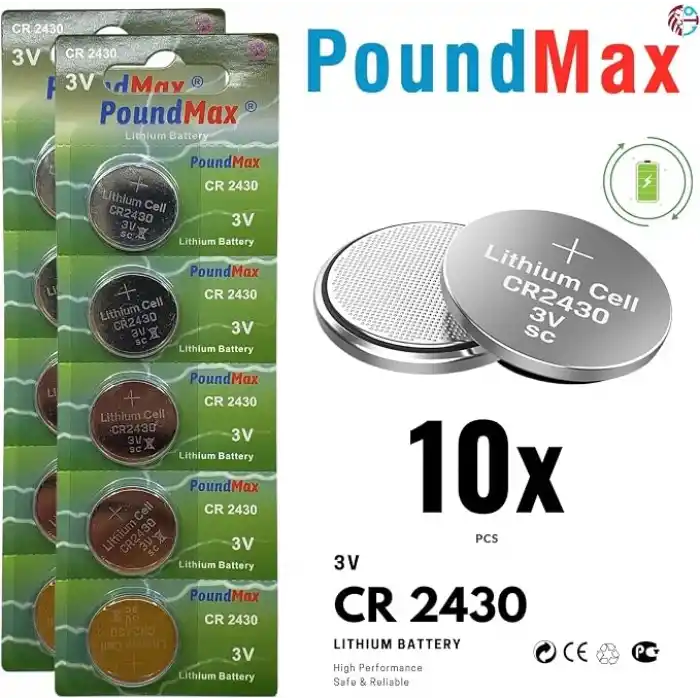 PoundMax 10 x CR2430 DL2430 3V Lityum Düğme Pil, Uzun Raf Ömrü, Küçük Elektronik Cihazlar için Uzaktan Kumandalar, Teraziler, Akıllı Ev Cihazları, Ölçüm Cihazları ve Hesap Makineleri