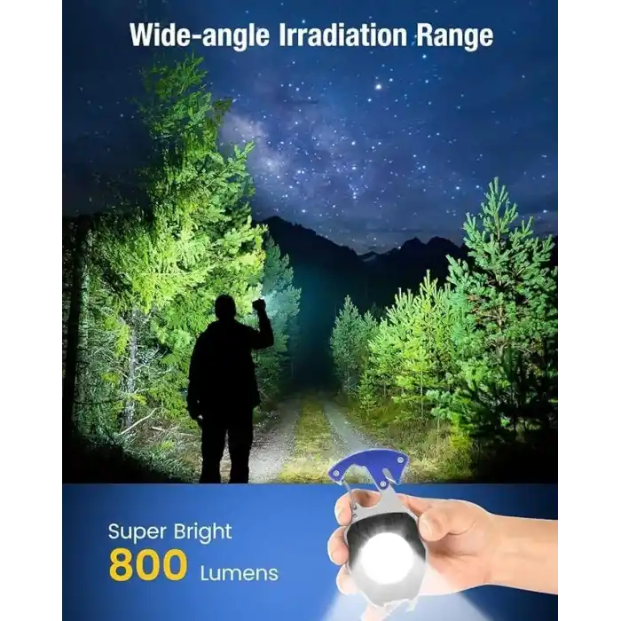 Mayaglory Çok Fonksiyonlu Şarjlı Mini COB LED Anahtarlık El Feneri - Entegre Elektronik Çakmak, Şişe Açacağı, Tornavida, Kemer Kesici, Düdük ve Mıknatıslı Acil Durum Ekipmanı, Type-C Şarj Edilebilir