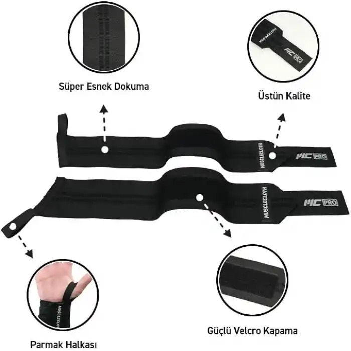 MuscleCloth Pro Wrist Wraps Siyah 2li Paket