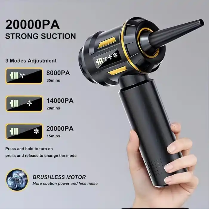 Hasuba Araç Süpürgesi 3 in1 Kablosuz Güçlü Araç Süpürgesi ve Hava Üfleyici - 20000Pa Turbo Vakum Gücü, 3 Kademeli Fırçasız Motor, 8000 mAh Şarjlı Mini El Süpürgesi, HEPA Filtreli SİYAH yada BEYAZ