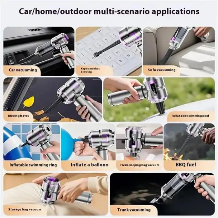 Hasuba Araç Süpürgesi 3 in1 Kablosuz Güçlü Araç Süpürgesi ve Hava Üfleyici - 20000Pa Turbo Vakum Gücü, 3 Kademeli Fırçasız Motor, 8000 mAh Şarjlı Mini El Süpürgesi, HEPA Filtreli SİYAH yada BEYAZ