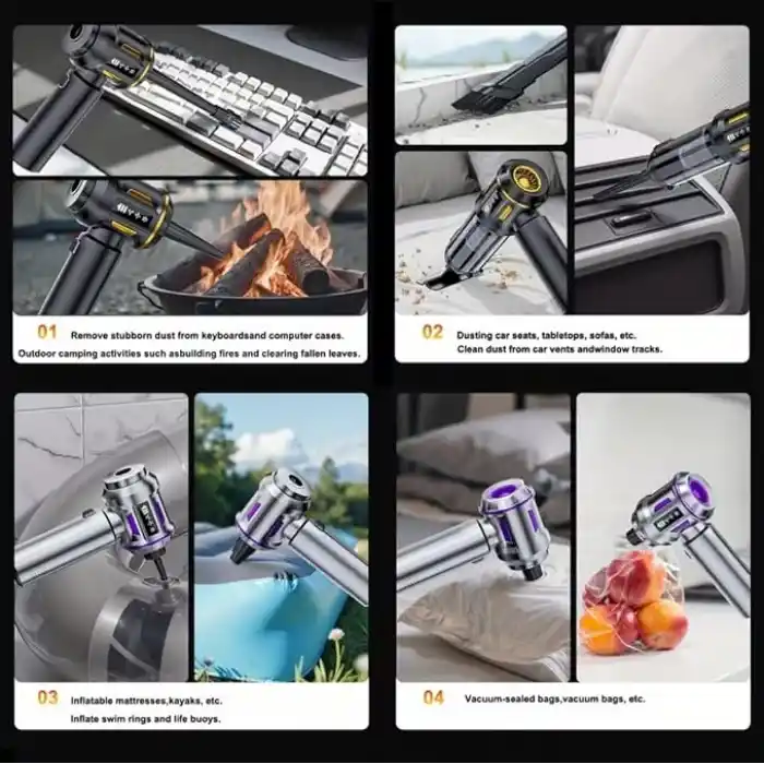 Hasuba Araç Süpürgesi 3 in1 Kablosuz Güçlü Araç Süpürgesi ve Hava Üfleyici - 20000Pa Turbo Vakum Gücü, 3 Kademeli Fırçasız Motor, 8000 mAh Şarjlı Mini El Süpürgesi, HEPA Filtreli SİYAH yada BEYAZ