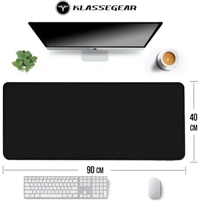 Klasse Classic Mouse Pad, Dikişli Kenar, Kaymaz Taban, Büyük Boy Pürüzsüz Yüzey, Baskısız Ofis Tipi Masa Koruyucu, Ergonomik Mouse Ped (90x40 cm - XX Large, Siyah)
