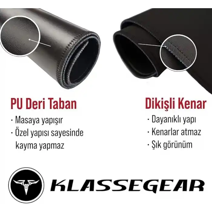 Klasse Classic Mouse Pad, Dikişli Kenar, Kaymaz Taban, Büyük Boy Pürüzsüz Yüzey, Baskısız Ofis Tipi Masa Koruyucu, Ergonomik Mouse Ped (90x40 cm - XX Large, Siyah)